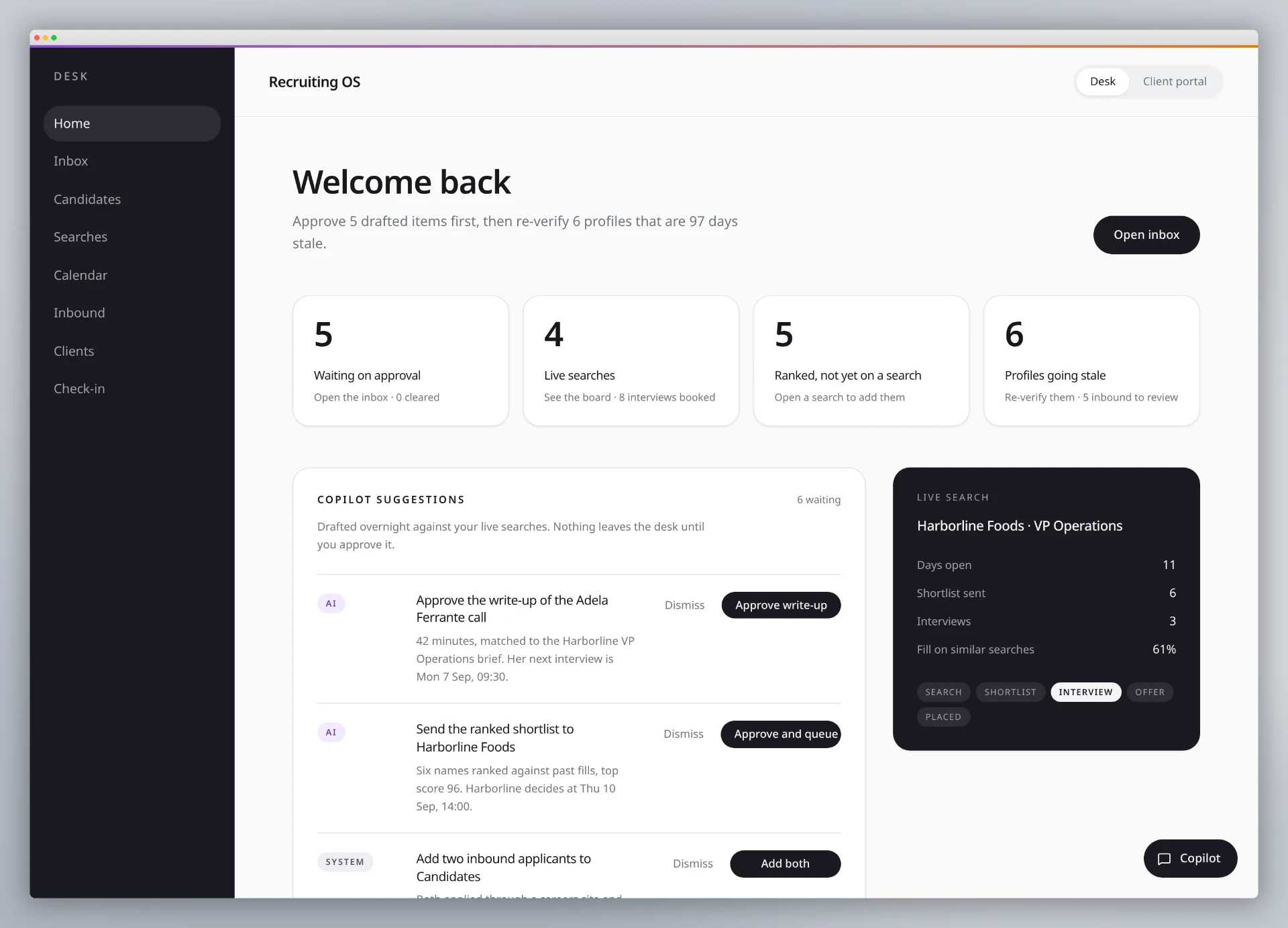 Recruiting OS home screen